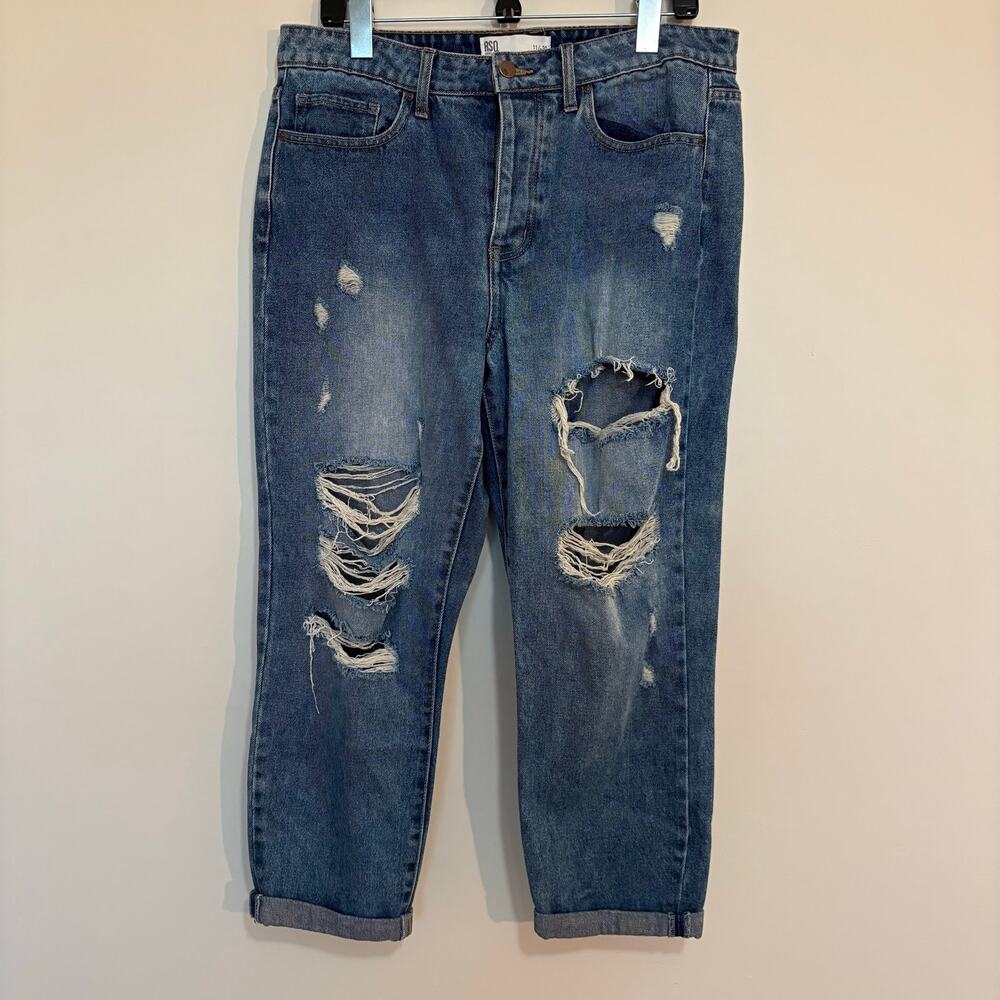 RSQ Boyfriend Jeans 11/W30 | Medium Wash Heavy Distressed Ripped Cropped Denim